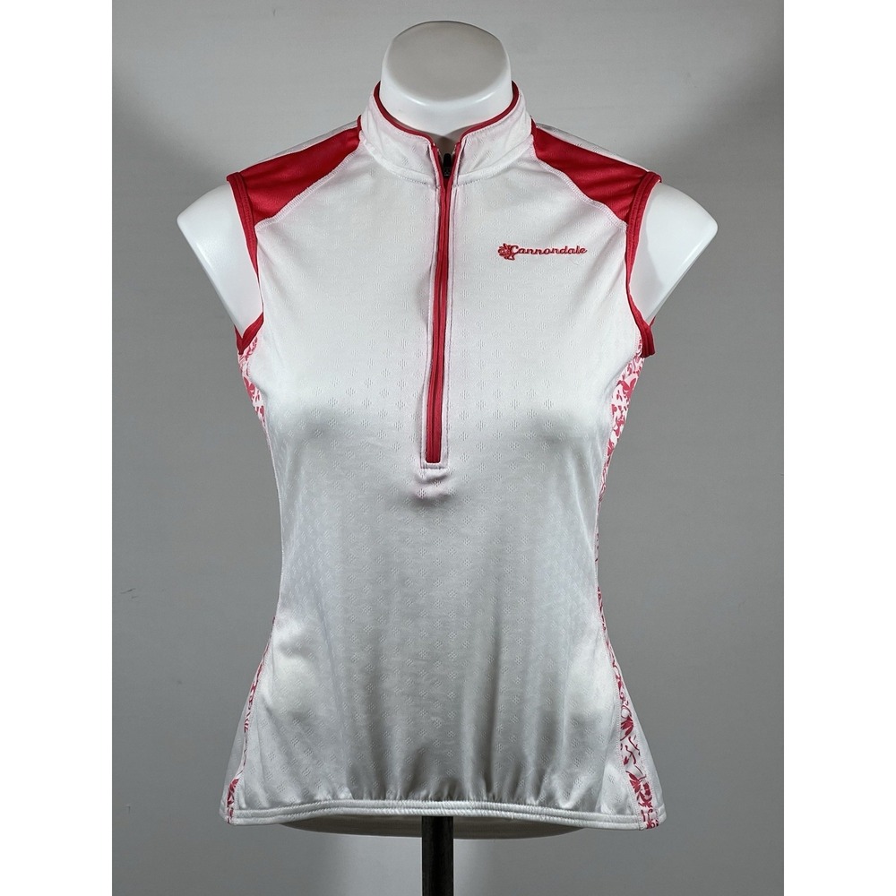 Cannondale Cycling Jersey Womens Medium White Red Polyester 1/4 Zip Gorpcore